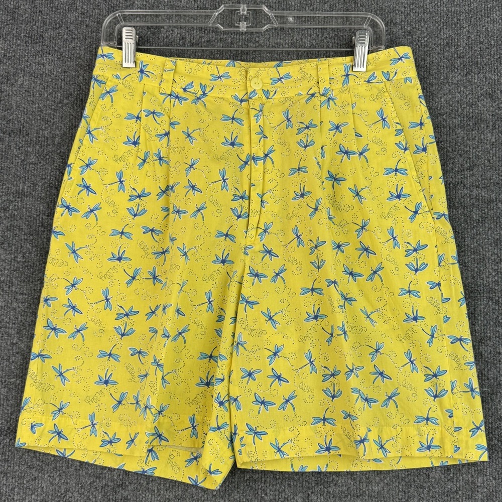Vintage Lilly Pulitzer Bermuda Shorts Men's 32 Yellow Blue Floral Cotton Preppy